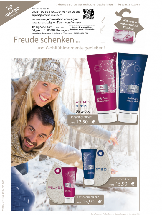 jemako_sonderaktion_Weihnachten_2014_Wellness+Fitness=9496+9498+9494_20141024 jemako_sonderaktion_Weihnachten_2014_Wellness+Fitness=9496+9498+9494=Waschtropfen (Öse in blau oder pink/magenta)und Showergel (2 Düfte, Wellness+Fitness)