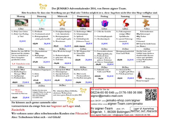 JEMAKO Adventskalender 2014 aigner-Team